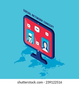 Social network and technology concept Modern flat isometric design