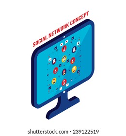 Social network and technology concept Modern flat isometric design