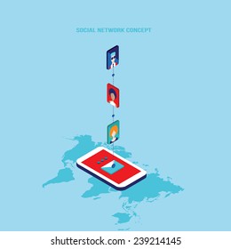 Social network and technology concept Modern flat isometric design