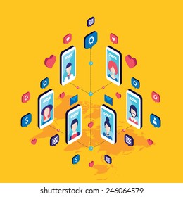 Social network and technology concept Modern flat isometric design