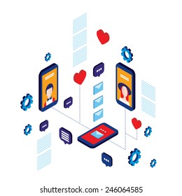 Social network and technology concept Modern flat isometric design