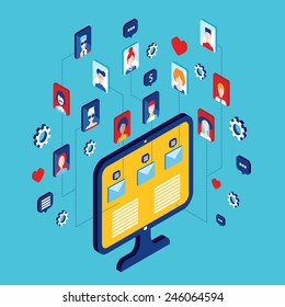 Social network and technology concept Modern flat isometric design