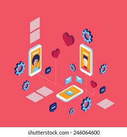 Social network and technology concept Modern flat isometric design