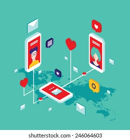 Social network and technology concept Modern flat isometric design