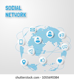 social network technology, digital global connect with social media icons, vector design