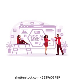 Social Network Technology Innovation Concept Social Media. People Using Smartphones and social media. Corporate Promotions in Social Networks. Trend Modern vector flat illustration