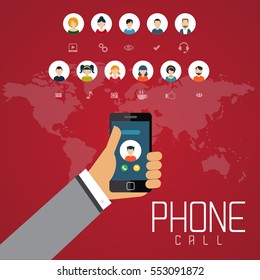 Social Network Technology of People using various electronic devices Mobile phone applications. Vector illustration.