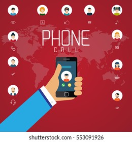 Social Network Technology of People using various electronic devices Mobile phone applications. Vector illustration.