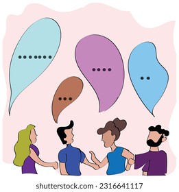 Social Network Template. Group of Young People Characters Chatting and speaking. Virtual Communication Concept. stock illustration