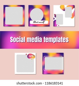 Social network templates. Square banners with liquid gradient mesh. White, yellow, purple, pink. Vector illustrations for the website, posters, newsletters, ads, promotional materials.