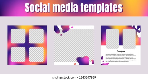 Social network templates. Square banners with liquid gradient mesh. White, yellow, purple, pink. Vector illustrations for the website, posters, newsletters, ads promotional materials