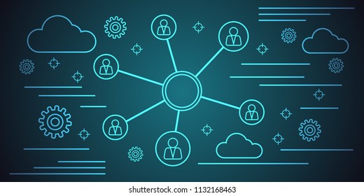 Social network thin line art style vector concept illustration