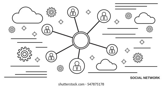 Social network thin line art style vector web banner template