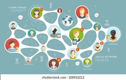 Social Network Vector Concept. Flat Style Illustration for Web Sites Infographic Design.