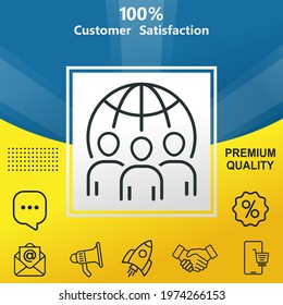 Social network vector glyph color icon. With yellow and blue background option