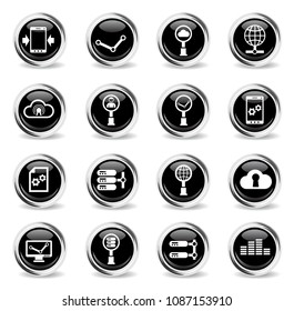 social network vector icons - black round chrome buttons