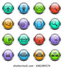 social network vector icons on color glass buttons