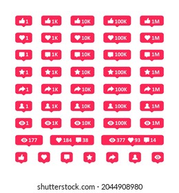 Social network vector icons pack. Like, comment, follow, share and views symbols in speech bubble isolated on white background. Vector EPS 10