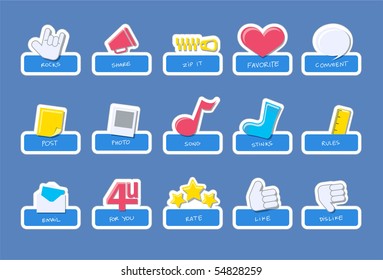 social network vector icons. scrapbook style illustration.