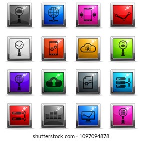social network vector icons in square colored buttons