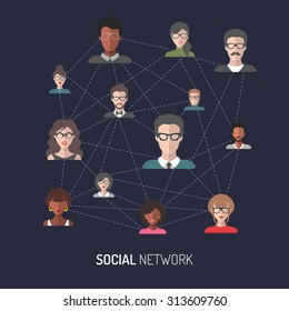 Social network. Vector illustration of global people internet connection, app icons in flat style.