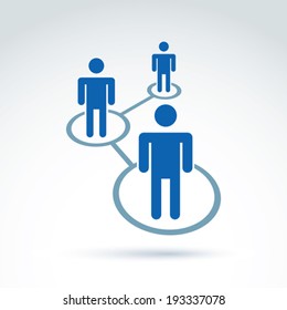 Social network vector illustration, people relationship icon, conceptual link sign. Structure symbol with silhouettes of people standing in circles.