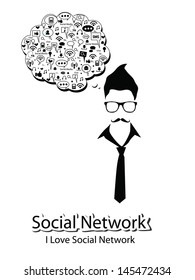 social network vector - social media vector - man thinking of marketing concept vector