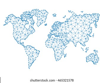 Social network vector. Poly world map illustration. Dotted cities Mockup, concept for infographics, business. Template brochure.