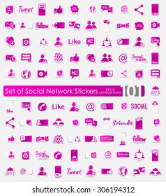 social network vector sticker icons with shadow. Paper cut