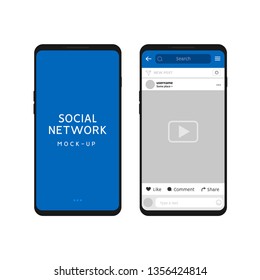 Social network vector template, social frame post, photo media for phone. App network mockup with profile, comment.