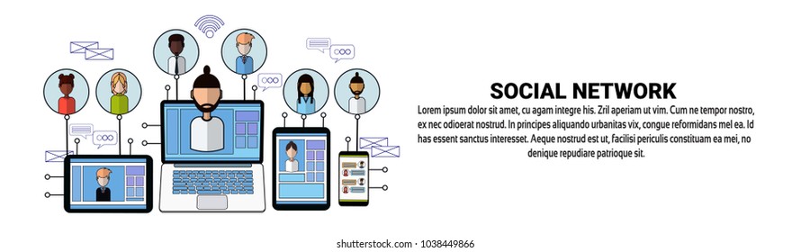 Social Network Web Banner With Copy Space Business Networking Connection Concept Illustration