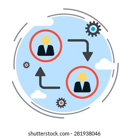 Social network, web communication concept. Flat design style vector illustration.