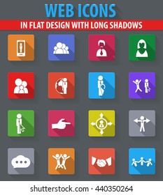Social network web icons in flat design with long shadows