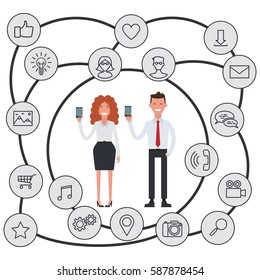 Social Network for web and info graphic. Vector illustration flat.