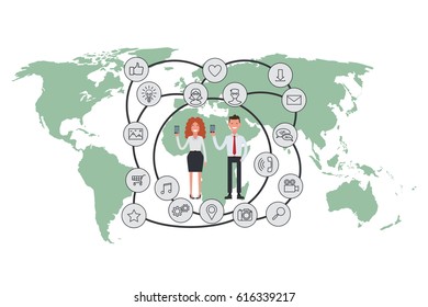 Social Network for web and infographic. Vector illustration flat map.