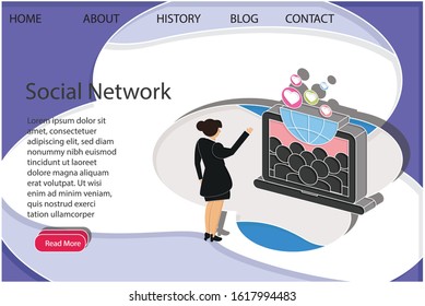 Social network web page concept. Creative idea design. Flat vector illustration for template, brochure or presentation.