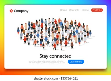 Social Network web page. Group of Young People. Teamwork and success concept. Landing page concept. Vector illustration