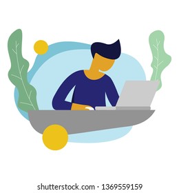 Social network website connection concept. People using notebook laptop for online communication. Flat cartoon vector design.