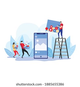 Social network world and teamwork concept for web and info graphic. Flat design style modern vector illustration for web