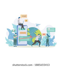Social network world and teamwork concept for web and info graphic. Flat design style modern vector illustration for web
