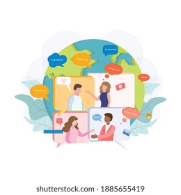 Social network world and teamwork concept for web and info graphic. Flat design style modern vector illustration for web