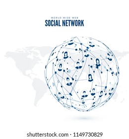 Social Network. World Wide Web. Vector illustration on Earth map