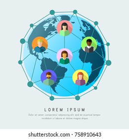 Social network as worldwide connection and communication concept. Multiethnic people connecting to each other around the globe.