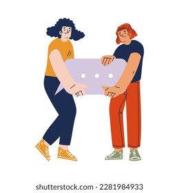 Social Network with Young Woman with Chat Bubble Vector Illustration