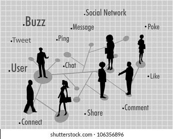 Social Networking Background With Peoples Connected With Social Network . EPS 10. Social Networking And Social Media Concept.