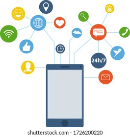 Social networking concept banner. Communication lines and communication icons and social media icons. Vector illustration. Vector.