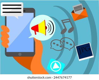 social networking concept, with various features. the cell phone that is receiving the message.