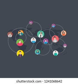 Social networking flat illustration, social teamwork