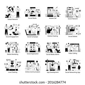 Social Networking Glyph Line Illustrations 