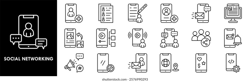 Social Networking icon collection set. Containing design network, social, online, media, communication